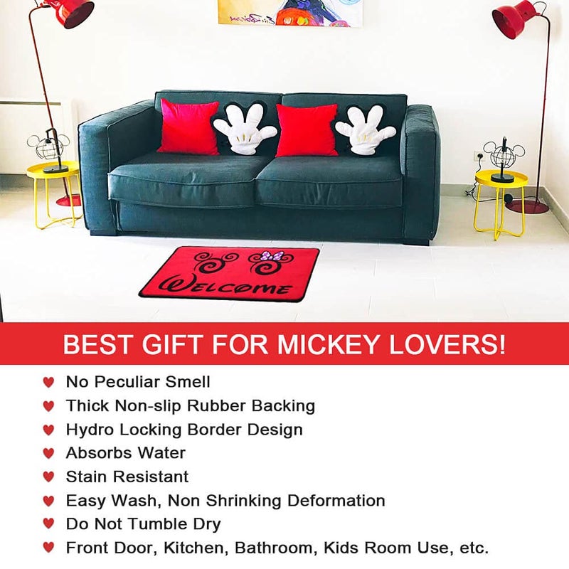 J.Ehonace Cartoon Mouse Rugs - Non-Slip Mickey Cartoon Welcome Mat, Cute Minnie Rug Indoor Entrance Doormat Livingroom Home Decor Door Mats, 17" x 30" (Red) - Image 2